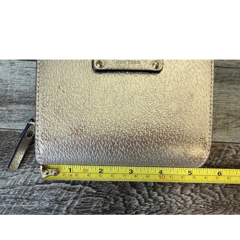 Kate Spade Bifold Wallet Gold Metallic Pebbled Leather Designer Glam Chic - Picture 6 of 8